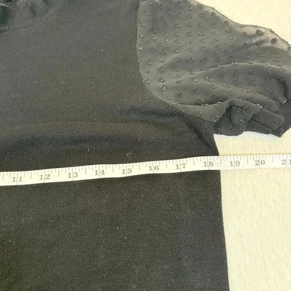 Adrianna Papell Black Mock Neck Puff Sleeve Sheer Dot Sweater Top Size S - Picture 3 of 5